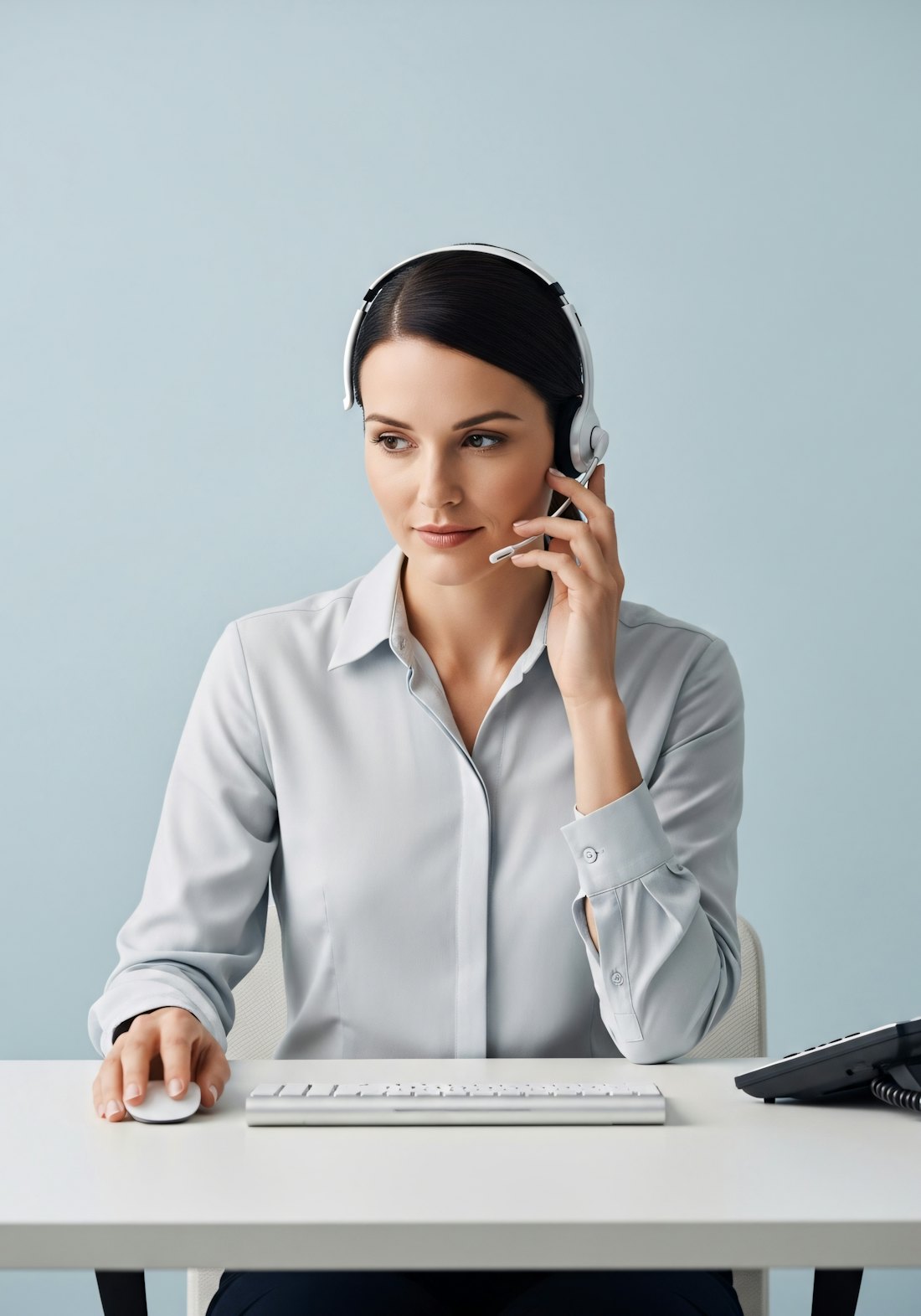 A woman at her desk during a long working day